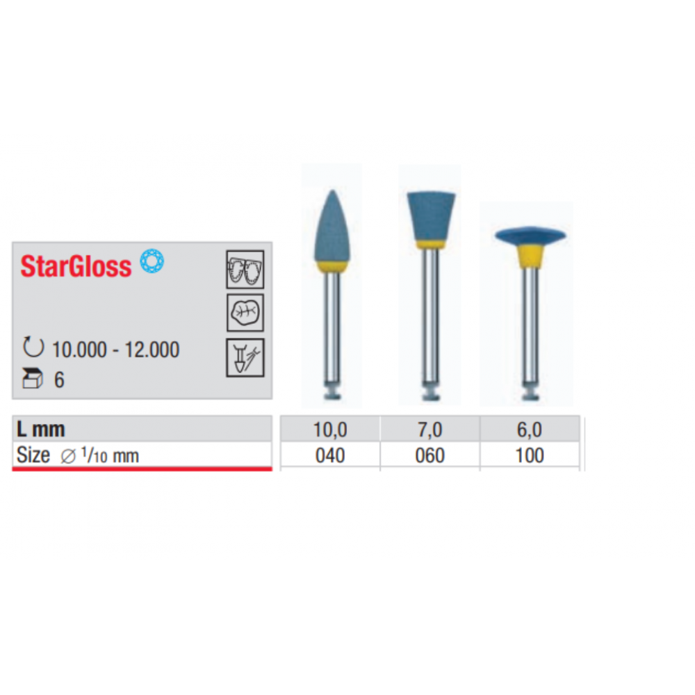 Pulidores para Cerámica- Zirconio Reducción StarGloss.  6 Unidades